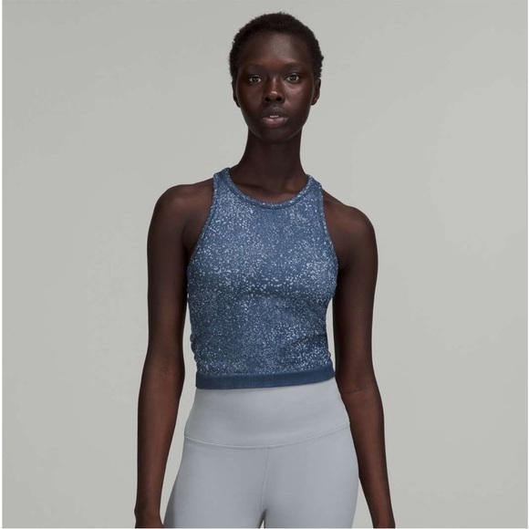 Lululemon Ebb to Street Cropped Racerback Tank Distorted Noise Blue Size 2 - Picture 1 of 9